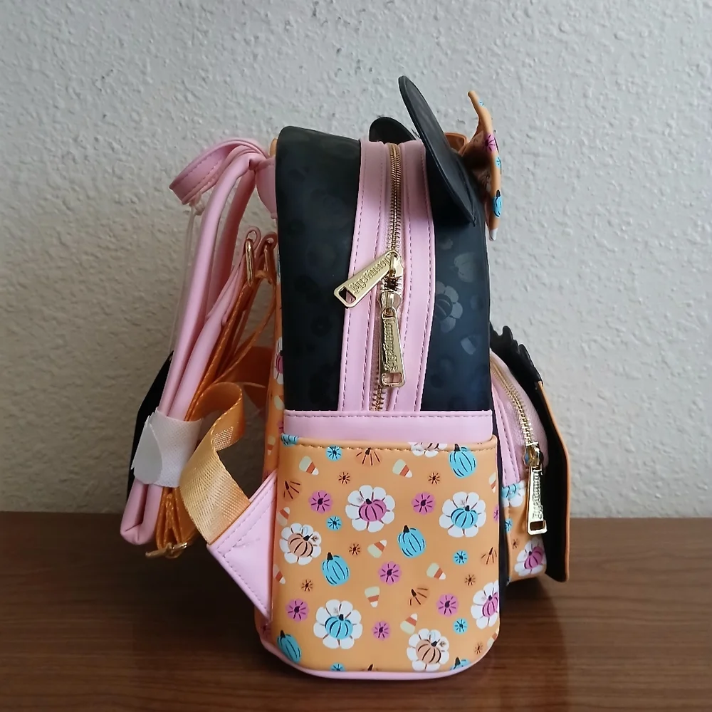 Nwt Loungefly Disney Minnie Mouse Cosplay Floral Pumpkin Glow Mini Backpack - Picture 2 of 6